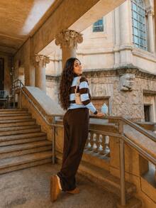 Women's Striped Long-Sleeve Blouse, Black And White, Casual Fashion  2026 - 藍色 - 查看 3