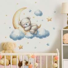 1pc Cartoon Moon Balloon Bear Mouse Dinosaur Wall Sticker, Suitable For Children's Room Bedroom Home Background Wall Decoration, PVC Waterproof Self-Adhesive Removable Sticker, Size 23.6inch*11.8inch - 1PC - View 14