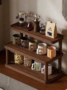 1 pieza Estante de almacenamiento de escritorio de madera vintage, organizador de cosméticos de varias capas, estante de almacenamiento multifuncional para el hogar, estante de especias de cocina, soporte para tazas/mugs, lápiz labial, perfume, taza de té, estante de exhibición abierta para frascos de especias, estante de encimera ahorrador de espacio - Multicolor - Ver 2