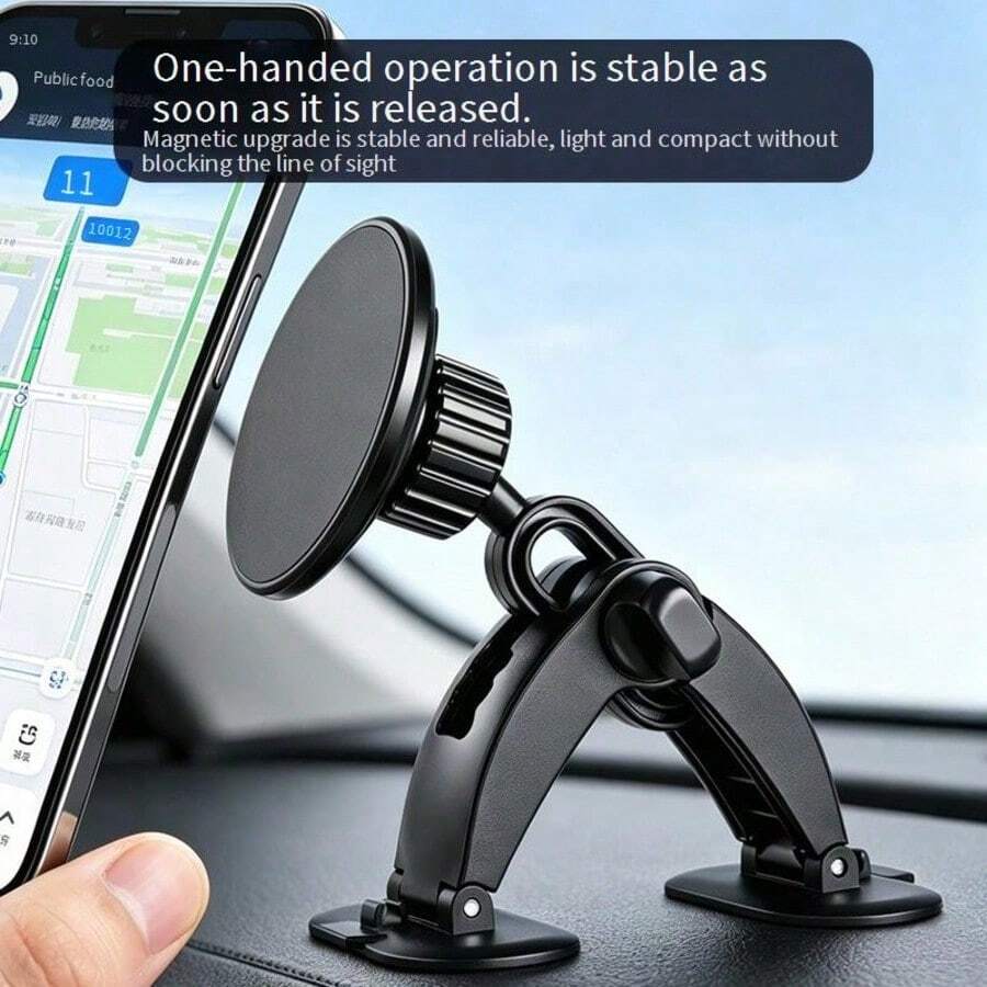 New Soft Silicone Triangular Adhesive Car Phone Holder, Strong Back Adhesive Firmly Attached To Dashboard, Telescopic Structure Compatible With Different Phone Models, Universal Multi-Angle Adjustable, Anti-Shake And Anti-Drop, Compact Minimalist Design Without Blocking View, Gravity Auto-Lock, Universal For All Car Models, Stable And Practical For Driving Navigation - Black - View 1