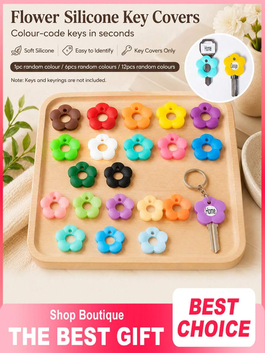 50pcs/30pcs/18pcs/12pcs/6pcs/1pc Colorful Flower-Shaped Key Caps, Made Of Soft And Vibrant Silicone, Cute And Fashionable, Easy To Install, Suitable For Various Keys, Perfect Holiday Gift, Back To School, Random Colors