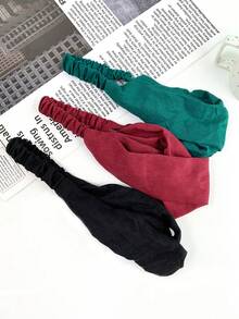 3pcs/Set Suede Velvet Headband For Women, Cross-Over Minimalist Solid Color Headband For Girls Summer Hair Accessories - Black, Green, Red - View 4