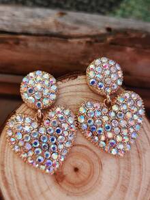 1 Pair American Western Style Rhinestone Heart & Star Earrings, Distressed Silver Vintage Stud Earrings, Niche Personalized Ear Jewelry - Earring - View 8