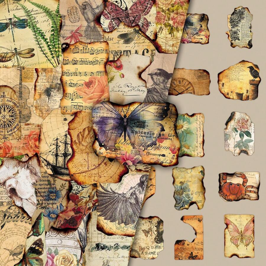 50pcs Minimalist Artistic Vintage Distressed Manuscript Burned Edge Creative Decorative Laptop & Notebook Stickers - 50 Vintage Burn Marks - View 1