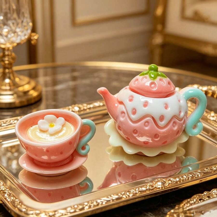 1 Pair Cartoon Cute Personalized 3D Strawberry Teapot Earrings, Exaggerated Quirky Exquisite Versatile Minimalist High-End Stud Earrings, Suitable For Girls' Dates, Vacations, Parties, Daily Commute Outfit Accessories - Multicolor - View 1