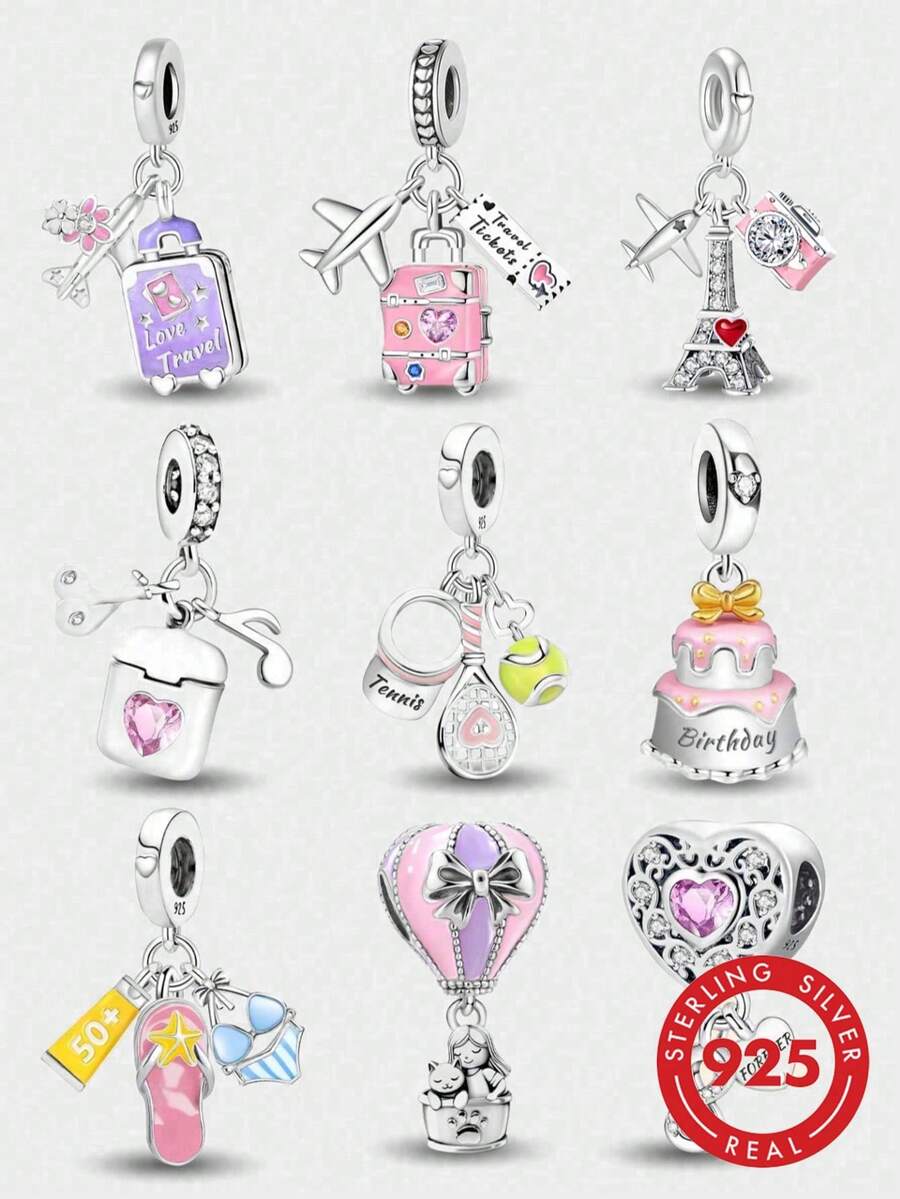 1件时尚925纯银闪亮心形吊坠，适合女性DIY手链饰品