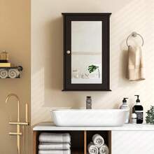 Bathroom Wall Cabinet With Single Mirror Door-Brown-XY553535 - FXCVMULHRV5LD0 - View 1