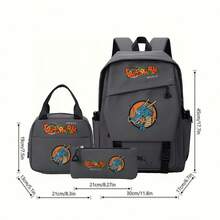 Miniso Grey Dragon Ball Shenron Anime Print Backpack Set, 3 PiecesSchool Bag With Lunch Bag & Pencil Case, Lightweight Travel Daypack For Boys Girls - Grey - View 5