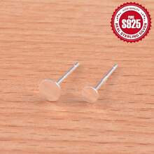 10pcs Pure Silver S925 Flat Stud Earrings And Earring Bases, Can Be Glued With Beads And Ear Pendants, Jewelry DIY Accessories Material Kit - Silver - View 3