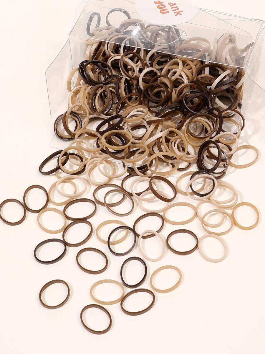 Spring/Summer Coffee Color Rubber Hair Ties, Approx. 300 Pieces Ponytail - Multicolor - View 1