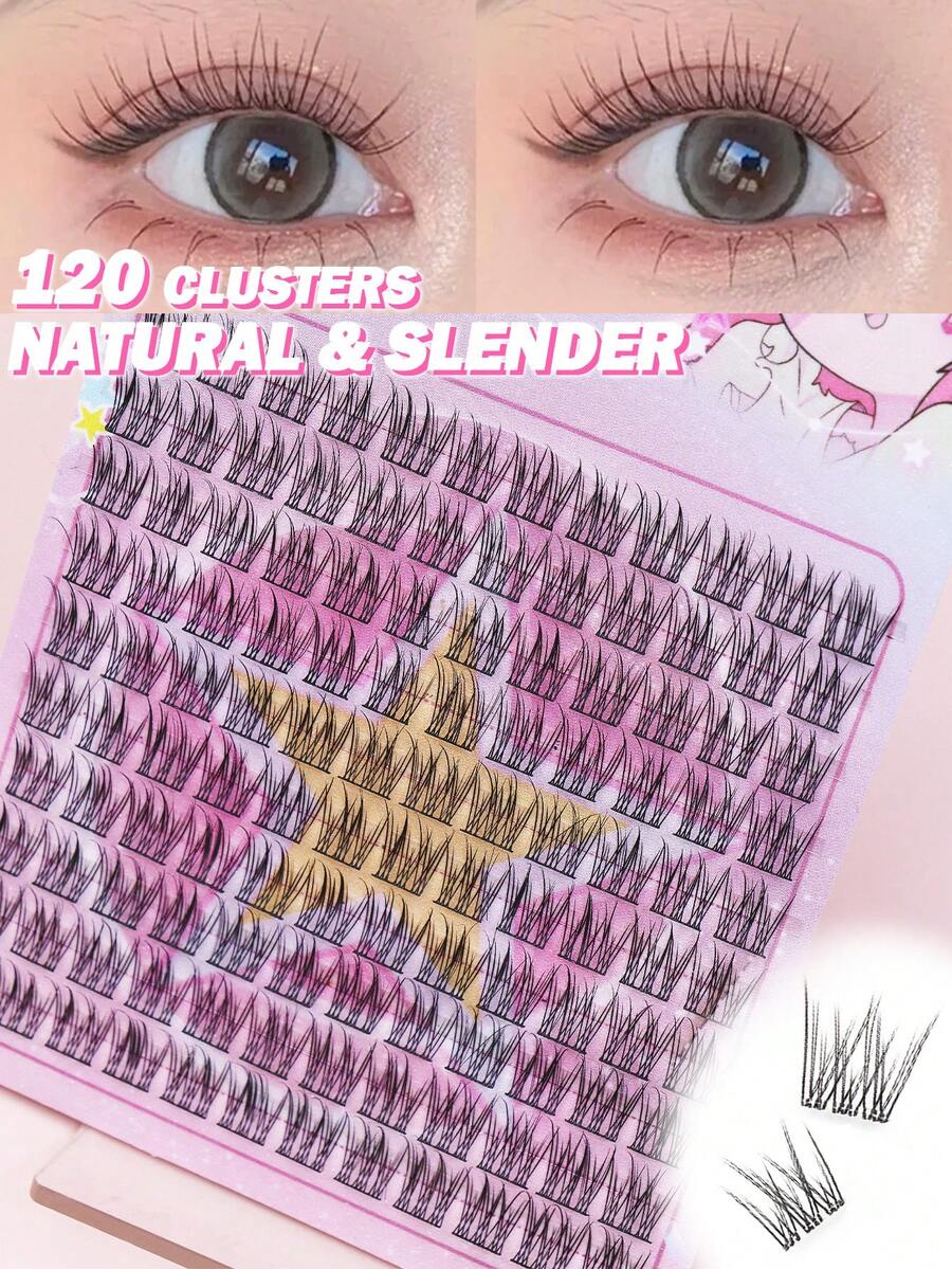 120 racimos de extensiones de pestañas naturales y delgadas, pestañas postizas individuales suaves y esponjosas, pestañas en racimos segmentadas ligeras para DIY, racimos de pestañas reutilizables para maquillaje diario, pestañas cómodas de aspecto natural para principiantes - C - Ver 1