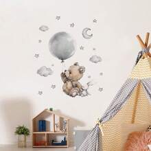 1pc Cartoon Moon Balloon Bear Mouse Dinosaur Wall Sticker, Suitable For Children's Room Bedroom Home Background Wall Decoration, PVC Waterproof Self-Adhesive Removable Sticker, Size 23.6inch*11.8inch - 1PC - View 3