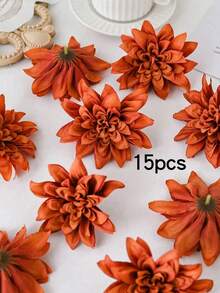5/15/25pcs Artificial Flowers, Dahlia, Chrysanthemum, Wedding Decoration, Faux Plants, Room Decor, Autumn Decoration, Garden Autumn Decor, Centerpiece, DIY Candy Box, Party Favors, Ornaments, Bridal Wrist Corsage, Bouquet Box, Home Decor Accessories, Valentine's Day, Mother's Day Gift, Flower Box Materials, New Year Decoration - Burnt Orange - View 8