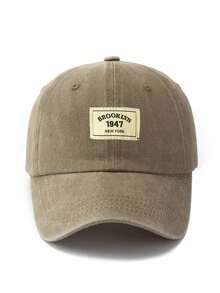 1pc Unisex Light Gray Fabric Label Outdoor Fashion Adjustable Washed Baseball Cap - Khaki - View 5