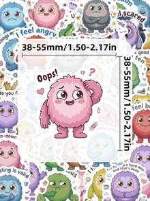 50Pcs Social-Emotional Learning Sticker Pack, Cute Fluffy Monster Prints For Planner, Notebook & Therapy Crafts - Multicolor - View 5