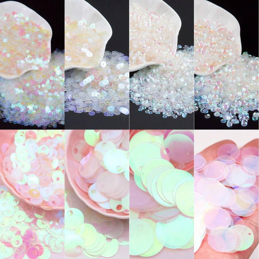 3-30mm Cup Flat Round Loose Sequin Paillettes AB Transparent & Transparent PVC Confetti Large Sequins DIY For Spangles Craft Supplies Jewelry Making Sewing Embroidery Applique - 20 Grams - View 1