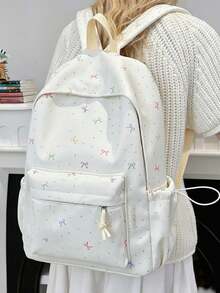 Colorful Bow Print Girls Backpack, Lightweight Student School Bag, Multifunctional Campus Backpack For Teen Girls, Suitable For Middle And High School - Multicolor - View 10