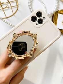 European Vintage Pattern Mirror Creative Phone Stand, Adhesive Foldable Slouchy Desktop Round Mirror Stand, Perfect Phone Gift, Halloween Gift, Christmas Gift, Suitable For IPhone, Android Phones, Birthday Gift, Gift For Family And Friends, Push-Pull Phone Stand, Phone Accessories - Multicolor - View 3
