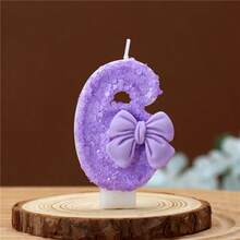 1 pièce Bougie chiffre, Bougie d'anniversaire avec nœud papillon, Décoration de fête à paillettes violettes, Convient pour les fêtes d'anniversaire, les fêtes de vacances, les fêtes à thème et diverses autres occasions - violet pur - Voir 8