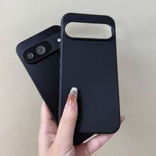 Solid Color Liquid Silicone Summer Fresh Color Phone Case For 9 9A 9 Pro XL 10 10 Pro 10 Pro XL, Smooth Touch Inner Lining With Flannel Anti-Drop Phone Case For Pixel 7A 8A 8 Pro 7 Pro 6A 6 Pro 5 5A - Black - View 7