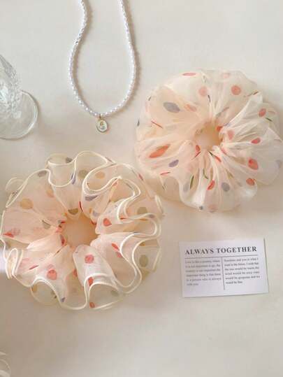 1/2pcs Polka Dot Gentle Style Colorful Mesh Scrunchies For Women, New Bun Hair Ties Hair Accessories