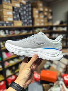 Hoka One One 春夏新款 Bondi 9 路跑鞋,透氣輕量舒適緩震防滑四季通用中性鞋 灰色 - 灰彩色 - 查看 3