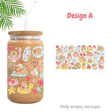 1/2/4pcs Girly Summer Capybara Beach Surf Flamingo Seashell UV Dtf Cup Wrap For 16oz Glass Can Cup, Pastel Floral Book Lover Uv Dtf Uvdtf Decal Sticker For Water Bottle Tumbler Mug Book Mark Laptop Phone Case, Gift For Girls Friends Teacher Holiday - Doodle - View 11
