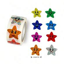 500pcs/Roll Colorful Laser Five-Pointed Star Stickers, For Sealing, Labeling, Stationery, Rewards, Journaling, Doodling - Multi-color Dazzling Emojis - View 8