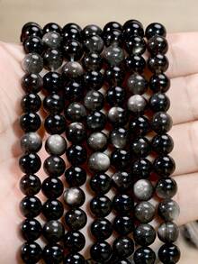 8mm AAA Natural Silvery Obsidian Loose Beads For Jewellery Making Round Polished Beads For DIY Necklaces And Bracelets Length 38cm/15inch - Silver Obsidian - View 5