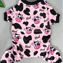 1 buah Piyama Anjing Motif Sapi - Dapat Dicuci dengan Tangan, Dapat Dicuci dengan Mesin, Lembut & Nyaman - Coral Pink - View 4