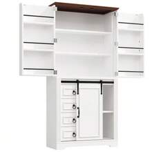 Tall Cabinet With Anti-Tip System And Side Shelf For Snacks, Soft-Close Mechanism, Freestanding Kitchen Unit With 4 Drawers And Adjustable Shelves, Original Handle, White - White - View 10