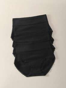 4 piezas de bragas de mujer de cintura alta de algodón suave, con detalle de encaje elástico, sin costuras, cobertura completa, transpirables, antibacterianas y cómodas para uso diario, en varios colores - Negro - Ver 4