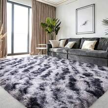 WISH TREE 8x10 Area Rugs For Living Room, Fluffy Shaggy Rug Soft Carpets, Big Rugs For Bedroom Home Decor Aesthetic Tie-Dyed Stipe Black Grey - Tie-dyed Stipe Black Grey - 查看 2