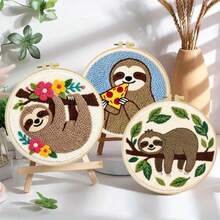 DIY Punch Needle Embroidery Kit, Includes Punch Needle, Yarn, Instructions, Embroidery Hoop And Pre-Printed Fabric, Sloth Pattern, Suitable For Home Wall Decor, Perfect Gift For Family And Friends, 20X20cm (7.87X7.87 Inches) - A - View 2