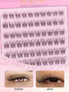 Neweye 60pcs Pre-Glued Natural False Eyelashes D Curl 10-16mm Mixed Length Single Cluster Split Lashes Soft Natural Look Thin Style DIY Eyelash Extension Travel Friendly Self-Adhesive Makeup Tool - D - View 6