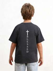Teen Boy Casual Fun Graphic Print Crew Neck Short Sleeve T-Shirt Summer Top - Dark Grey - View 3