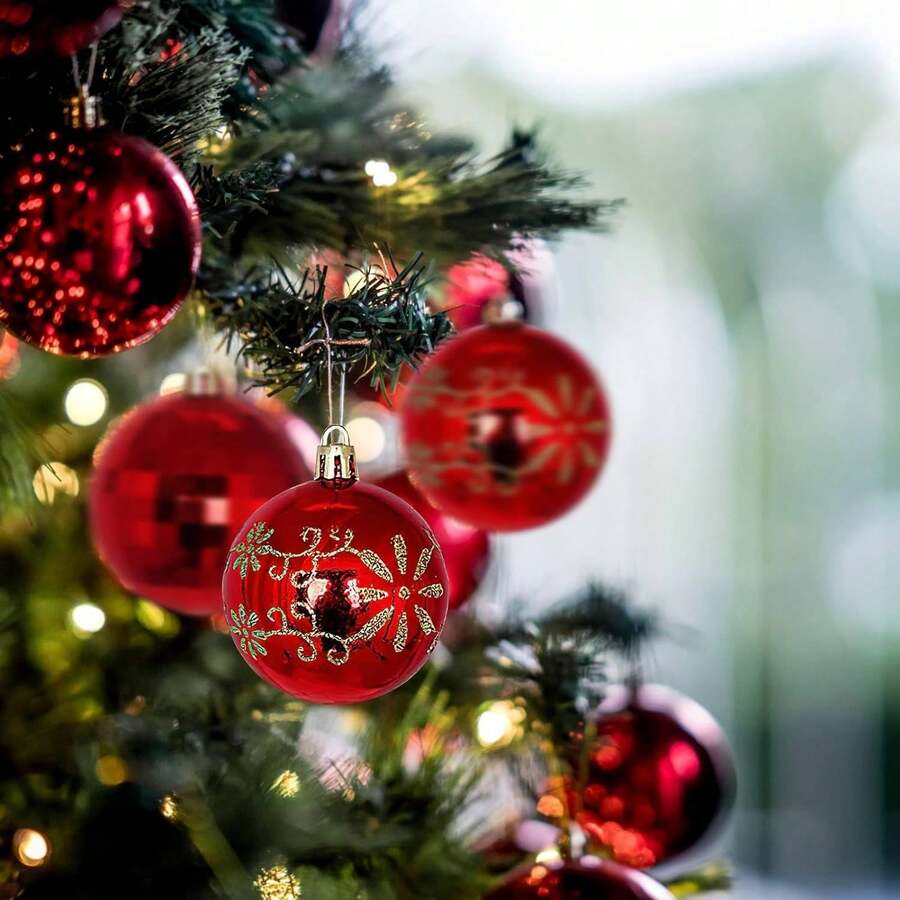 44pcs Red & Green Christmas Ball Gift Set, Mixed Size Shatterproof Hanging Ornaments, Suitable For Christmas Tree, Yard And Lawn Decoration - Multicolor - View 1