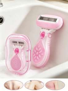 Women's Hair Removal Razor, Suitable For Underarms, Legs And Bikini Area, Portable Manual Razor, Pink Manual Razor, Women's Bikini Manual Razor Blades Hair Removal/5-Layer Blades, Stainless Steel Replaceable Pink Razor Head, Girls Gift Travel Essential (Razor Handle + Razor Head + Storage Box) - Multicolor - View 3