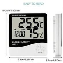High Precision HTC-1 Digital Thermometer Hygrometer, Accurate Indoor Monitoring, Electronic Digital Temperature And Humidity Meter With Alarm, 12/24 Hour Switch, Accurate Monitoring Of Indoor And Outdoor Temperature And Humidity, Home And Office Environment Monitoring Tool - A - View 7