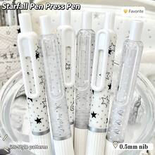 4pcs Star-Shaped Retractable Gel Pens, 0.5mm Tip, Black Ink, Ideal For Students Exam Preparation, Black Gel Pen Set, Back To School Stationery, Project Writing Pen, Diary Writing Pen, Gift - Stars Fall from the Tip Of the Pen, Press the Pen. - View 2