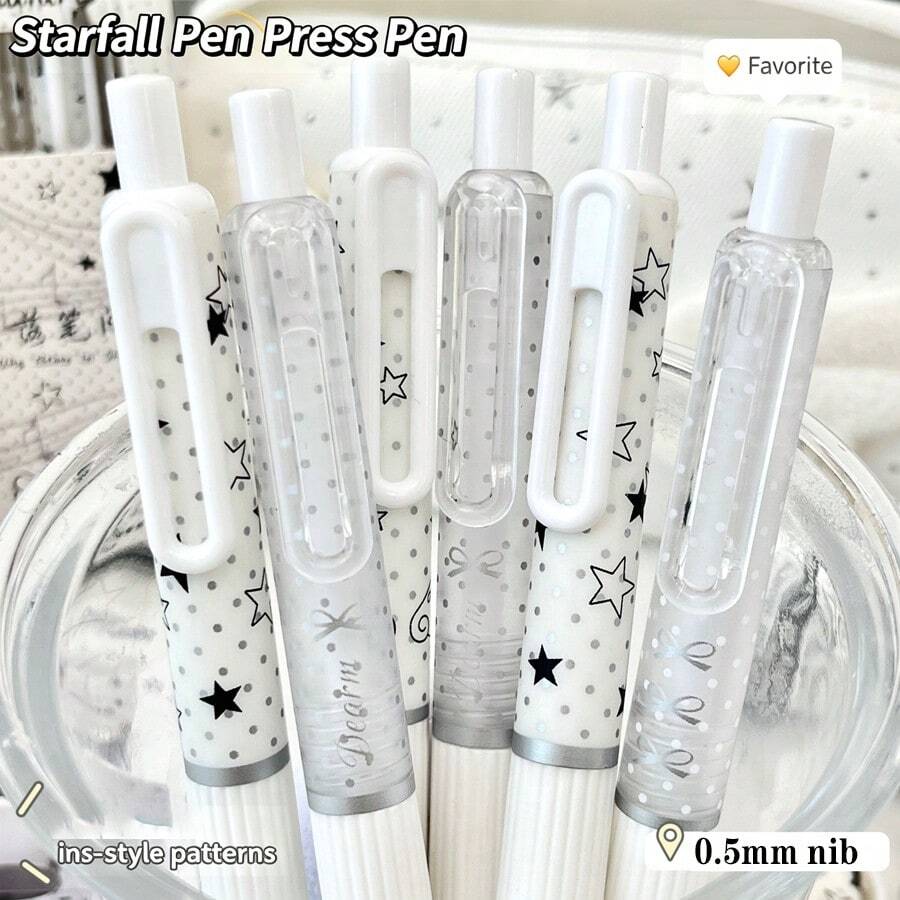 4pcs Star-Shaped Retractable Gel Pens, 0.5mm Tip, Black Ink, Ideal For Students Exam Preparation, Black Gel Pen Set, Back To School Stationery, Project Writing Pen, Diary Writing Pen, Gift