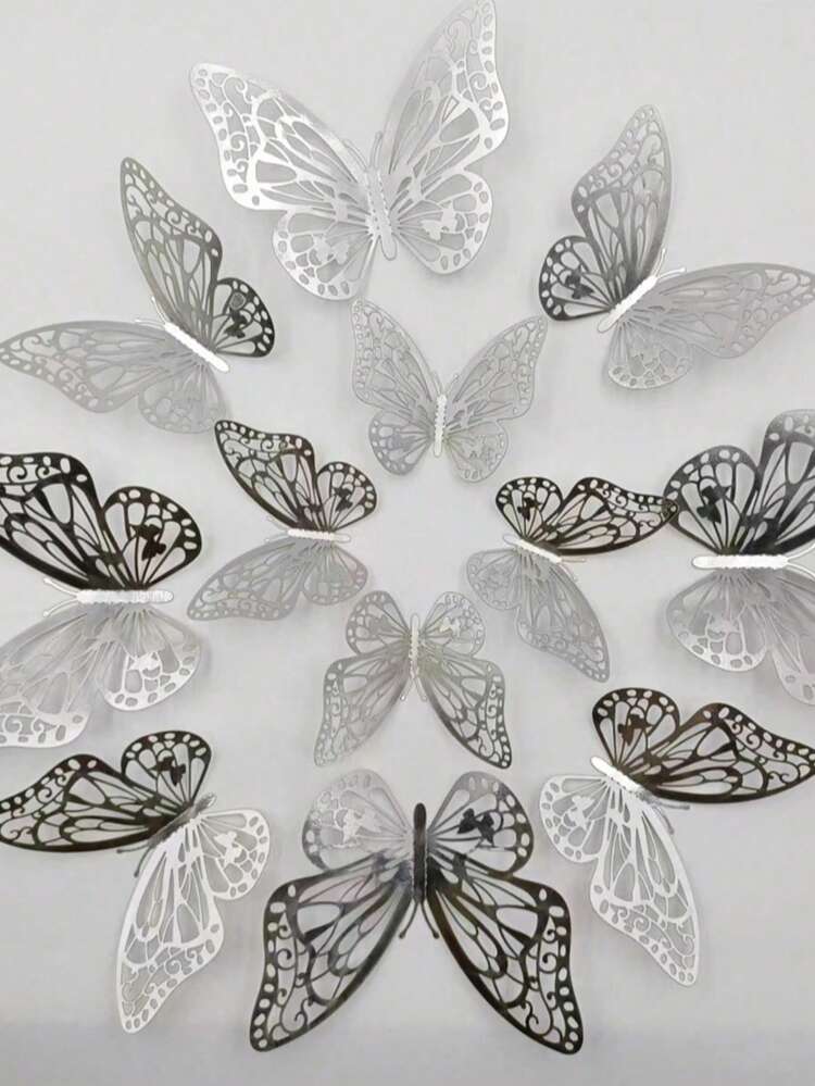 12pcs 3D Hollow Butterfly Wall Stickers For Cake Decoration, Wedding Decoration, Home And Living Room, Birthday Party Decoration, Stickers, Wall Decals, Home Decor Vinyl Stickers, Spring Decoration Items Refresh Your Home, Rama Decorative Sticker Gift Graduation - Bestselling Model - View 5