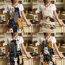 1 pièce Tablier imprimé chat empilé de style dessin animé - Design sans manches, coupe durable et confortable, avec motifs de chats multicolores noir, blanc et orange, convient pour la cuisine, la cuisson et le nettoyage de la maison, le nettoyage ménager, le tablier de ménage, l'uniforme de maison, le tablier de jardinage peint à la main fait main, cadeau de vacances amusant - Multicolore - Voir 2