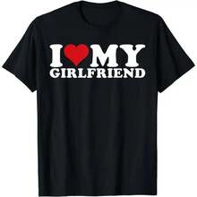 [100% Cotton] [100% Cotton]  I Love My Girlfriend Gf I Heart My Girlfriend GF T-Shirt  Golf Gift T-Shirt For Men And Women - 黑色 - 查看 1