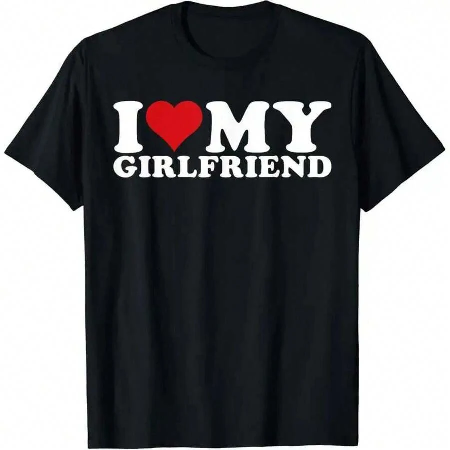 [100% Cotton] [100% Cotton]  I Love My Girlfriend Gf I Heart My Girlfriend GF T-Shirt  Golf Gift T-Shirt For Men And Women - 黑色 - 查看 1