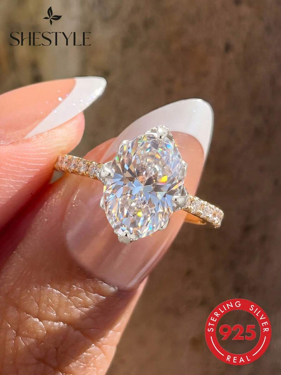 1 pieza Anillo de plata de ley 925 con forma de ramo exquisito y encantador de circonita, perfecto para bailes, reuniones y fiestas, regalo de joyería elegante para damas