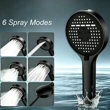 Multi-Mode Pressurized Shower Head Set, Matte Black High-Pressure Handheld Shower Head With 6 Spray Modes, Anti-Clogging Nozzles, Hose And Wall Mount Bracket - Shower Head - View 7