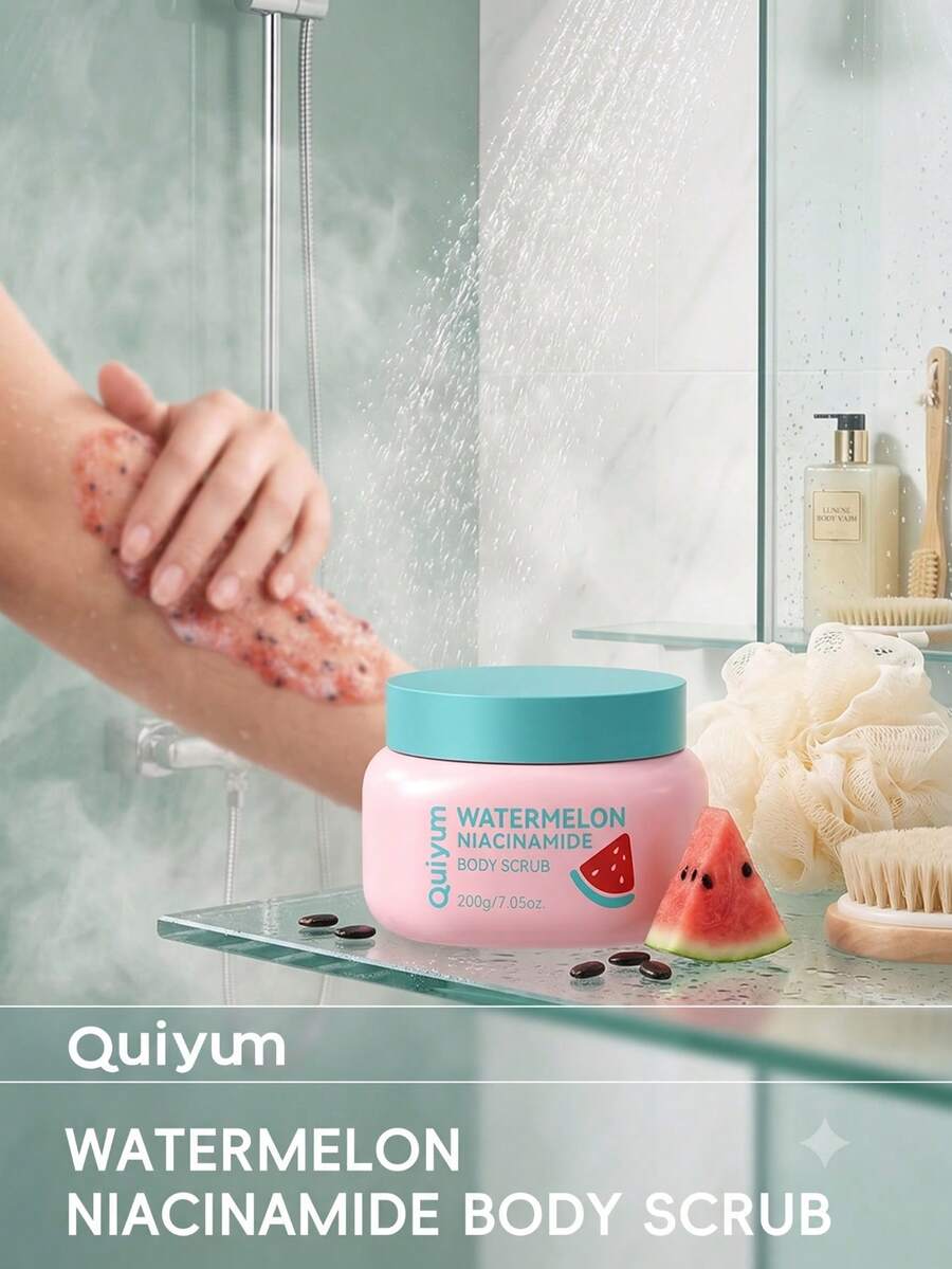 1pc QUIYUM Watermelon Niacinamide Body Scrub, 200g Pore Cleansing Exfoliating Scrub, Suitable For All Skin Types Women, Moms, Wives, Sisters, Teens, Girlfriends - Watermelon - View 1