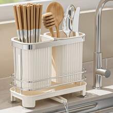 1pc Kitchen Utensil Storage Rack, Dish Drainer, Self-Draining Chopstick & Spoon Organizer, Plastic Material, Suitable For Home Kitchen Countertop Utensil Tray, Kitchen Storage & Organization, Kitchen Tools, Kitchen Utensils, Kitchen Gadgets, Kitchen Essentials, Kitchen Accessories, Self-Draining Design, Multi-Functional Utensil Storage Rack, Suitable For Daily Cooking And Dining Use - Multicolor - View 7