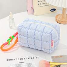 Quilted Toiletry Bag In Macaron Tones, With Woven Handle. Foldable, Spacious, Durable Polyester. - 紅色 - 查看 4